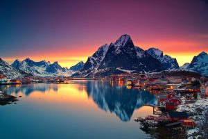 Midnight sun Lofoten Norway