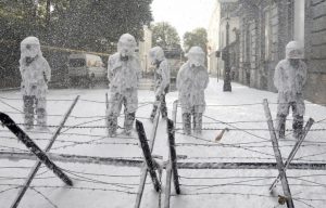 Belgian riot police foam