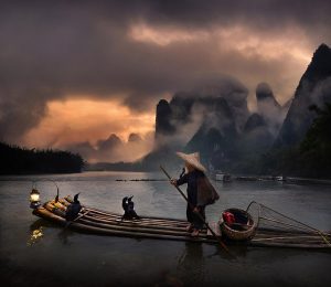 china man boat birds