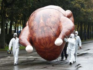 chicken statue turkey gas masks ebola wtf parade tbb